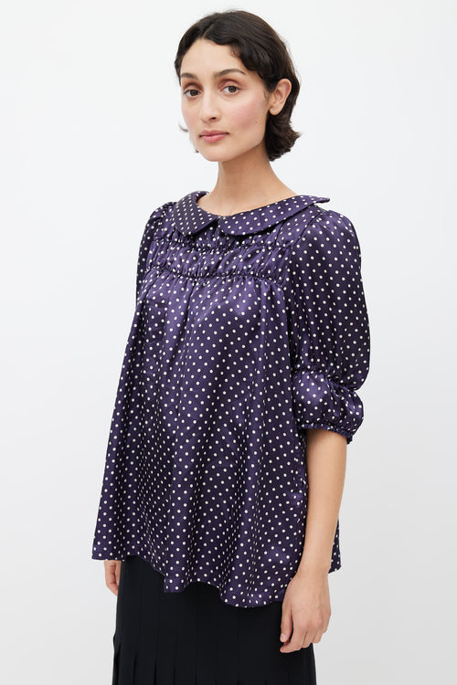 Comme des Garçons Navy 
White Polka Dot Top