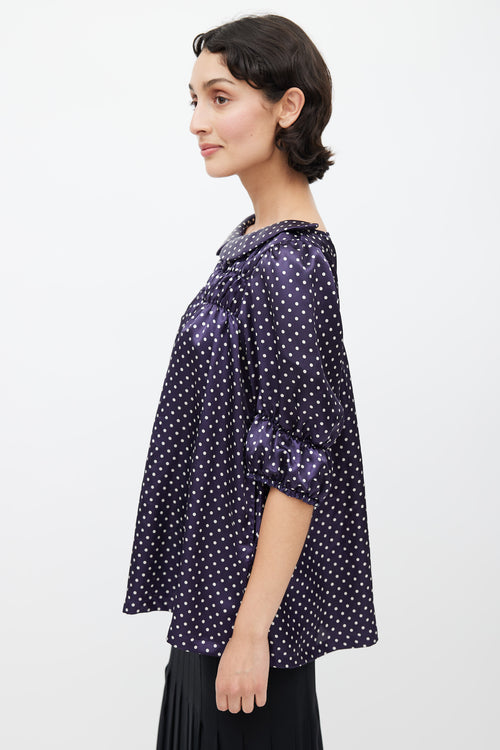 Comme des Garçons Navy 
White Polka Dot Top