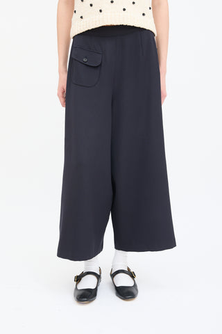 Comme des Garçons Navy Wool Cropped Wide Leg Pant