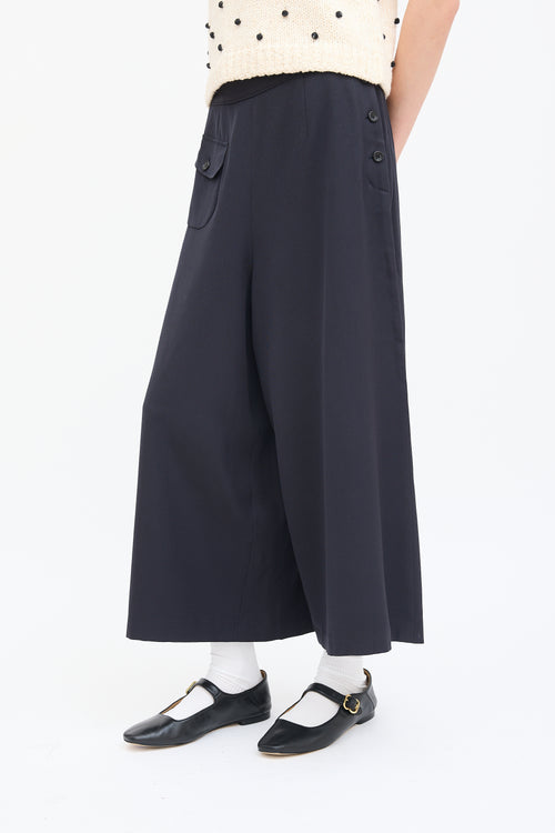 Comme des Garçons Navy Wool Cropped Wide Leg Pant