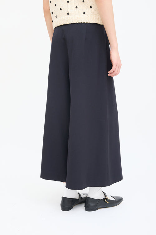 Comme des Garçons Navy Wool Cropped Wide Leg Pant