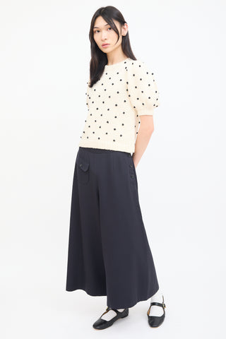 Comme des Garçons Navy Wool Cropped Wide Leg Pant