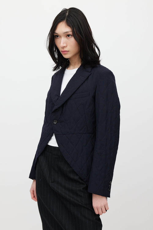 Comme des Garçons Navy Wool Quilted Blazer