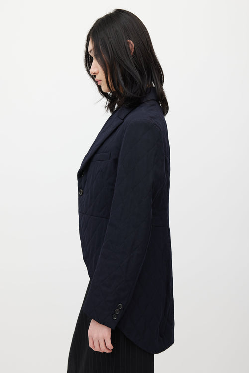 Comme des Garçons Navy Wool Quilted Blazer