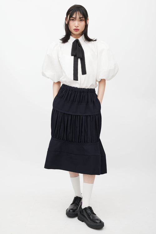 Comme des Garçons Navy Wool Tiered Skirt