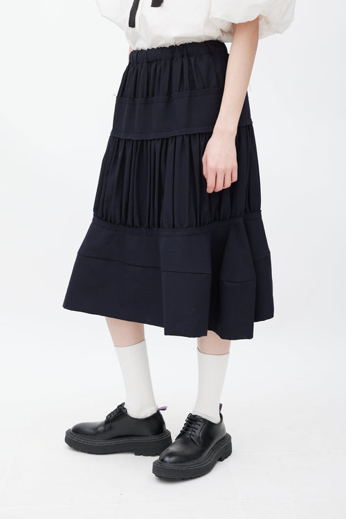 Comme des Garçons Navy Wool Tiered Skirt