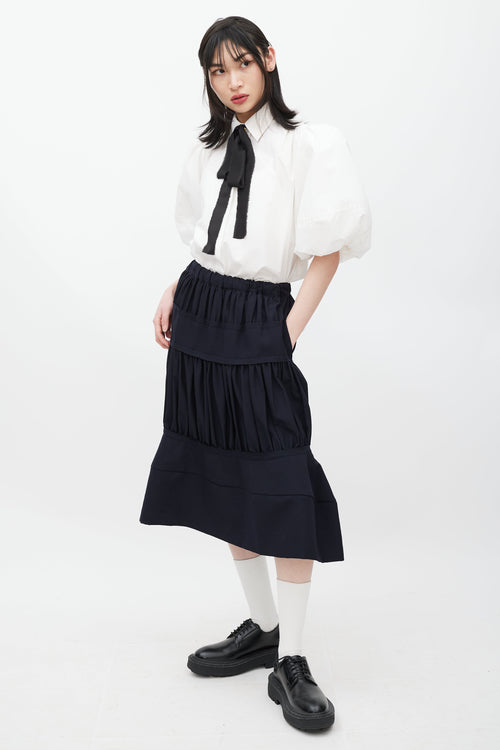 Comme des Garçons Navy Wool Tiered Skirt