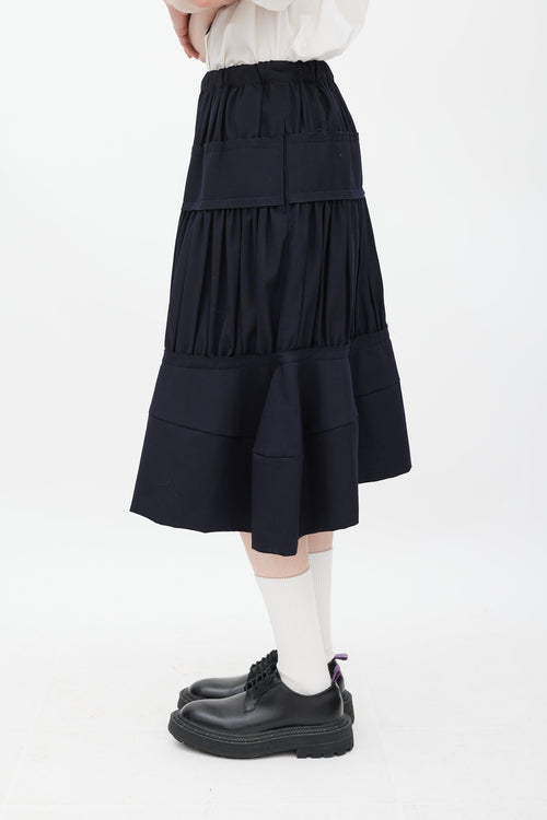 Comme des Garçons Navy Wool Tiered Skirt