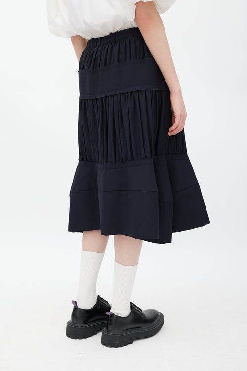 Comme des Garçons Navy Wool Tiered Skirt