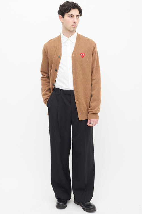 Comme des Garçons PLAY Brown Wool Double Heart Cardigan