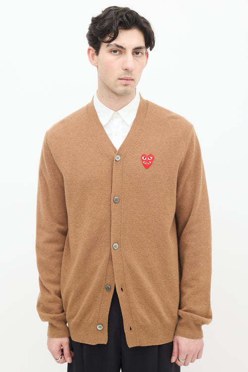 Comme des Garçons PLAY Brown Wool Double Heart Cardigan