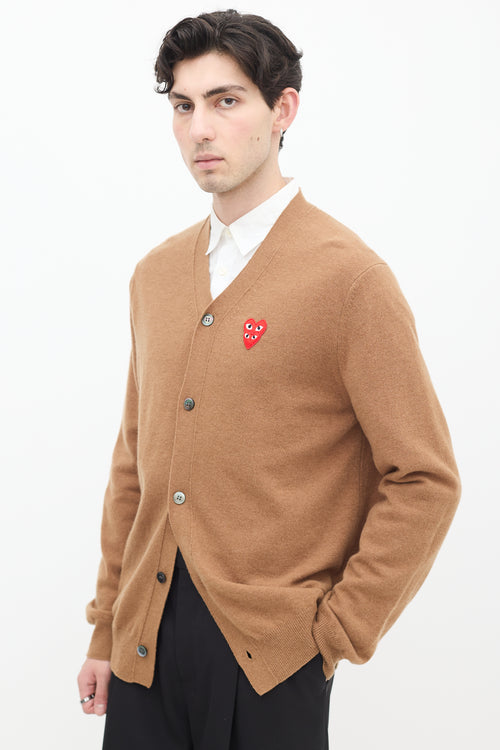 Comme des Garçons PLAY Brown Wool Double Heart Cardigan