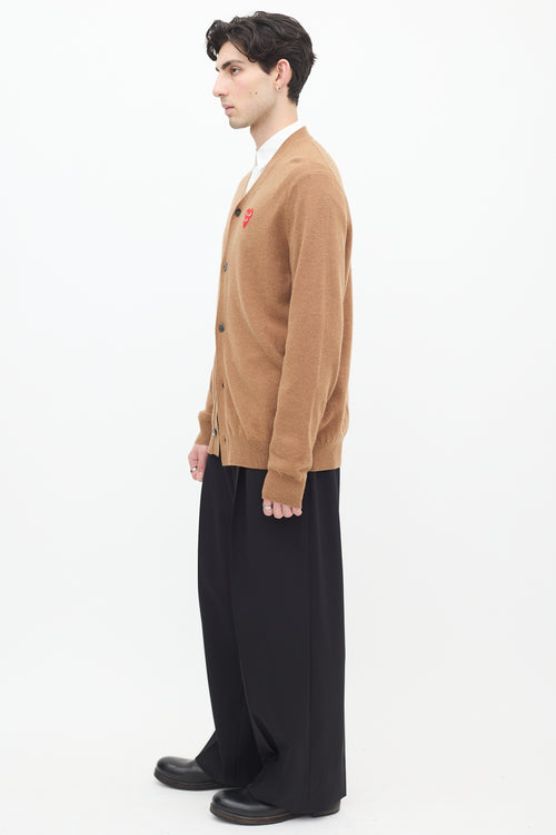 Comme des Garçons PLAY Brown Wool Double Heart Cardigan