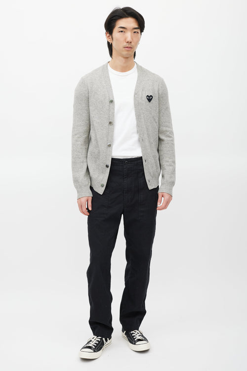 Comme des Garçons PLAY Grey 
Black Wool Logo Cardigan