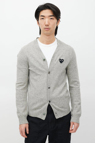 Comme des Garçons PLAY Grey 
Black Wool Logo Cardigan