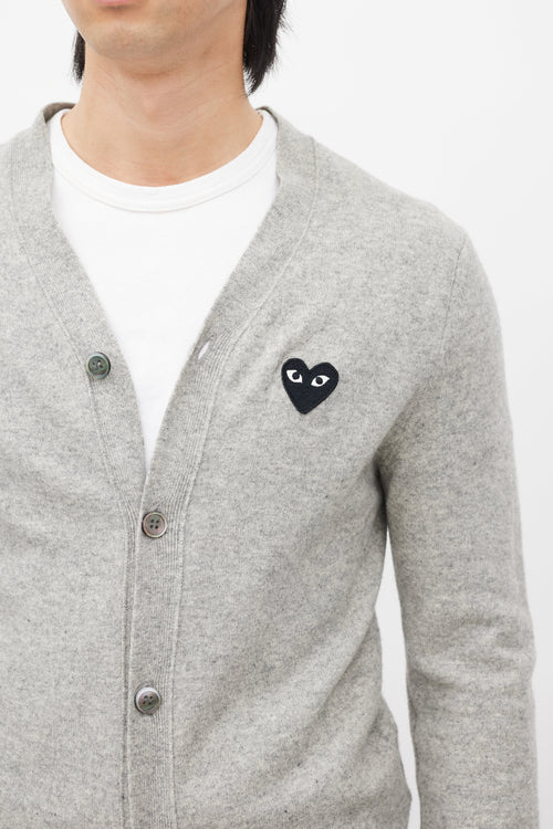 Comme des Garçons PLAY Grey 
Black Wool Logo Cardigan