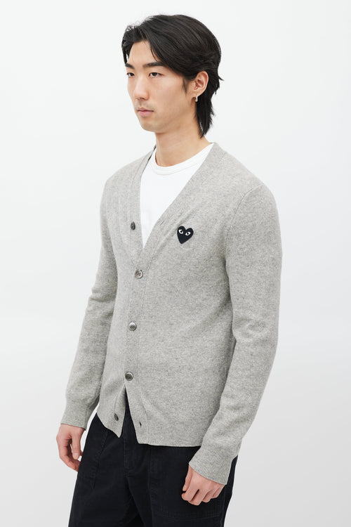 Comme des Garçons PLAY Grey 
Black Wool Logo Cardigan