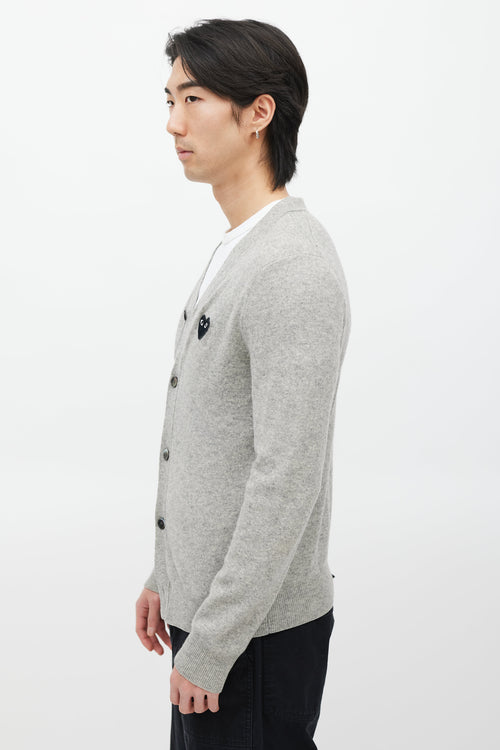 Comme des Garçons PLAY Grey 
Black Wool Logo Cardigan