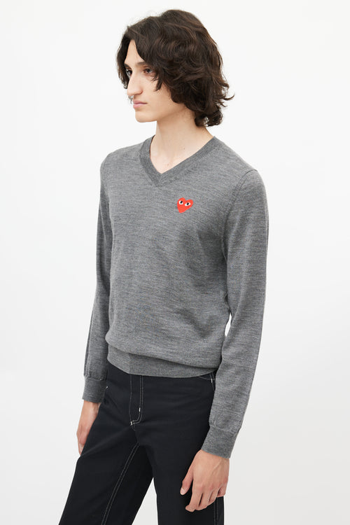 Comme des Garçons PLAY Grey Knit Logo Sweater