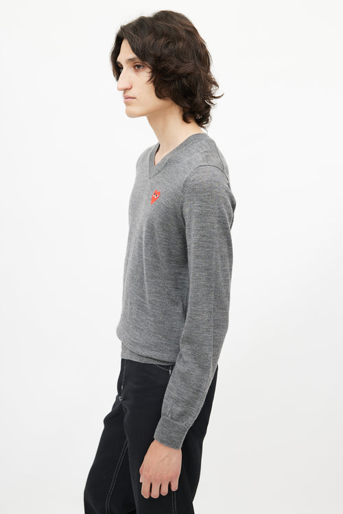 Comme des Garçons PLAY Grey Knit Logo Sweater