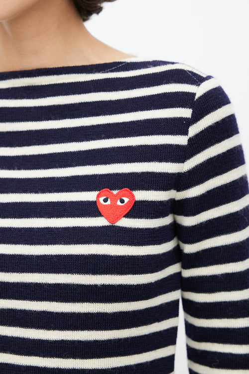 Comme des Garçons PLAY Blue 
White Logo Knit Sweater