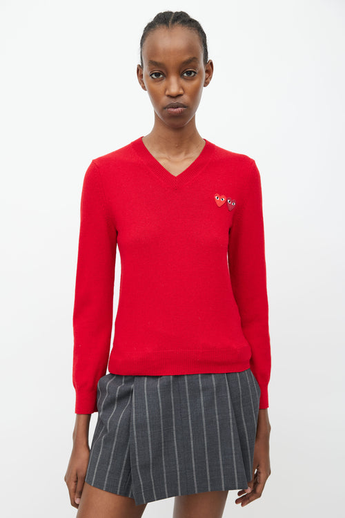 Comme des Garçons PLAY Red V-Neck Logo Sweater