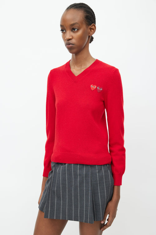 Comme des Garçons PLAY Red V-Neck Logo Sweater