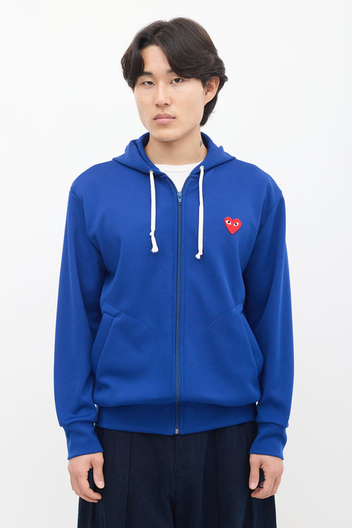 Comme des Garçons Play Blue Neoprene Logo Zip Hoodie