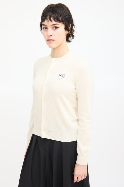 Comme des Garçons Play Cream Wool Patch Logo Cardigan