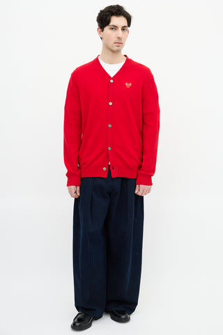 Comme des Garçons Play Red Wool Heart Cardigan