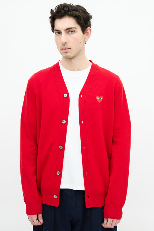 Comme des Garçons Play Red Wool Heart Cardigan