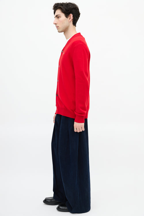 Comme des Garçons Play Red Wool Heart Cardigan