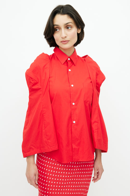 Comme des Garçons Red Raw Hem Wide Sleeve Shirt