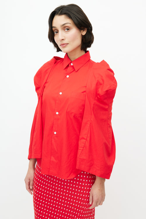 Comme des Garçons Red Raw Hem Wide Sleeve Shirt