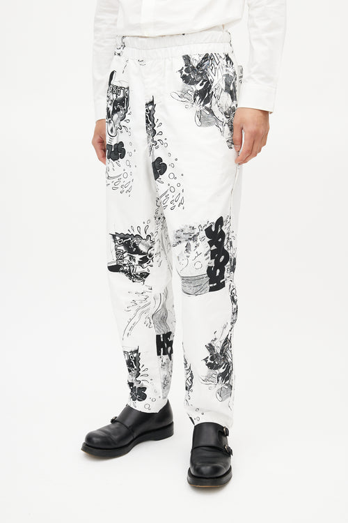 Comme des Garçons SHIRT White 
Black Comic Print Trouser