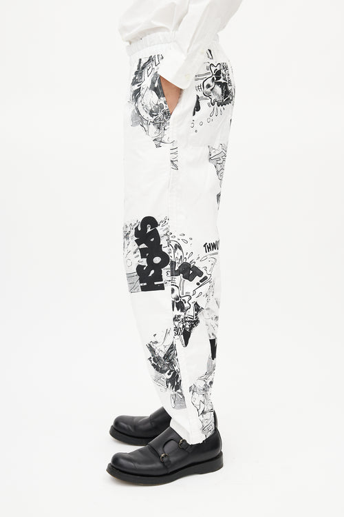 Comme des Garçons SHIRT White 
Black Comic Print Trouser