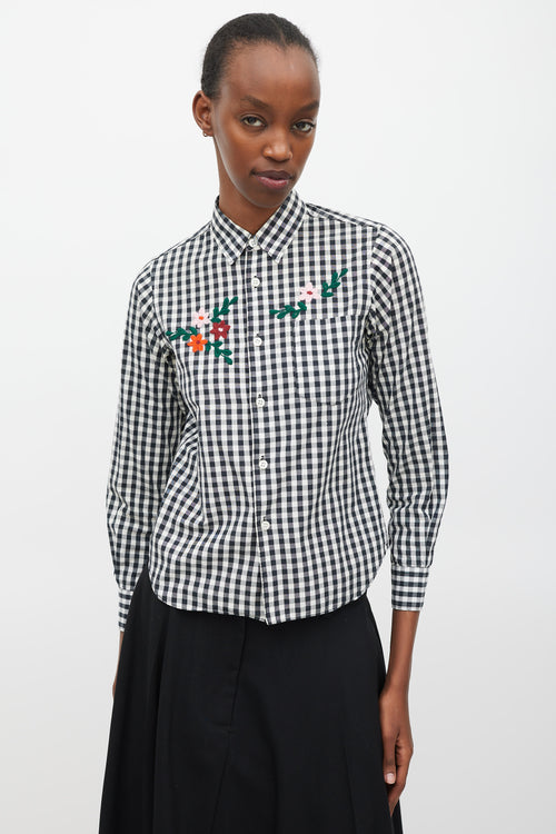 Comme des Garçons Shirt Black 
White Gingham Floral Embroidered Shirt