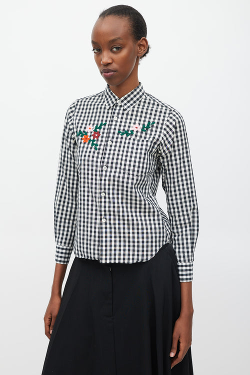 Comme des Garçons Shirt Black 
White Gingham Floral Embroidered Shirt