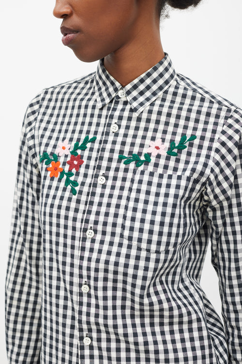 Comme des Garçons Shirt Black 
White Gingham Floral Embroidered Shirt