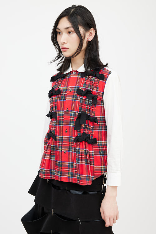 Comme des Garçons Tricot AD 2017 White 
Red Plaid Bow Front Shirt