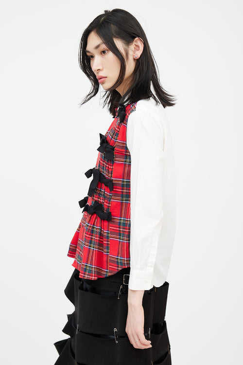 Comme des Garçons Tricot AD 2017 White 
Red Plaid Bow Front Shirt