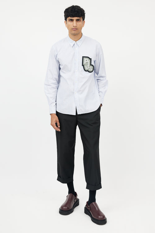 Comme des Garcons White 
Blue Rubberized Logo Shirt