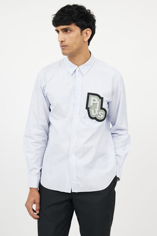 Comme des Garcons White 
Blue Rubberized Logo Shirt