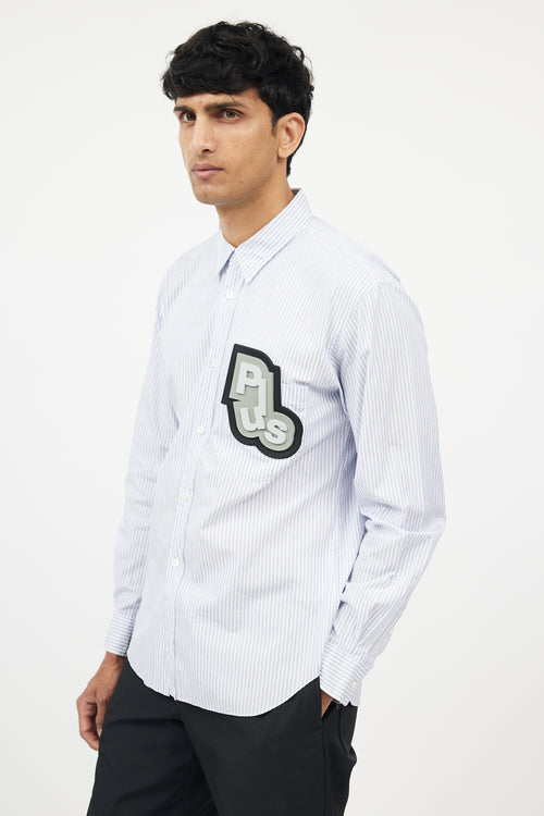 Comme des Garcons White 
Blue Rubberized Logo Shirt