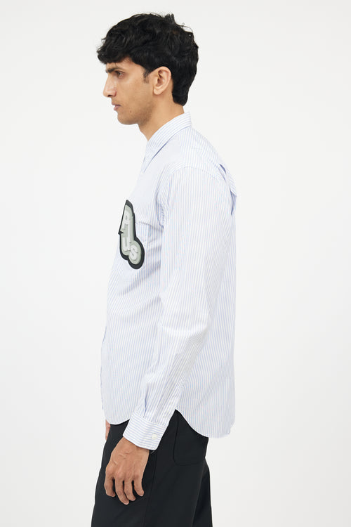 Comme des Garcons White 
Blue Rubberized Logo Shirt