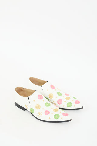 Comme des Garçons White Leather 
Multi Embroidered Loafer