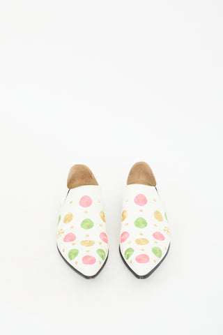 Comme des Garçons White Leather 
Multi Embroidered Loafer