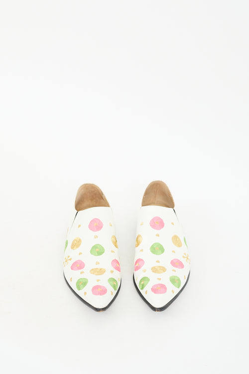 Comme des Garçons White Leather 
Multi Embroidered Loafer