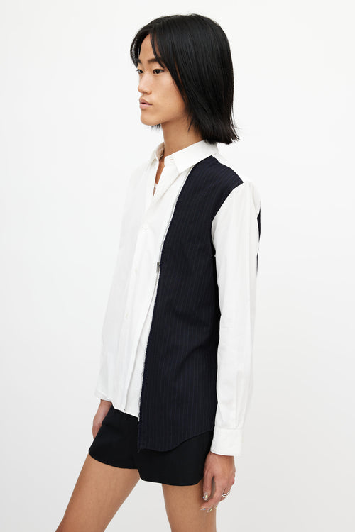 Comme des Garçons White 
Navy Stripe Zip Shirt