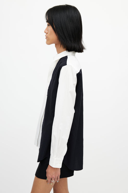 Comme des Garçons White 
Navy Stripe Zip Shirt